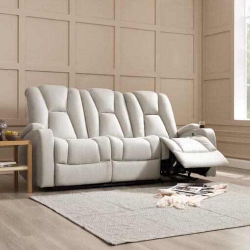 Hannah 2+3 Seater Electric Recliner Sofa set, Light Grey Air Leather - Image 2