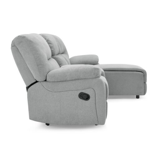 Jacob 3 Seater Manual Recliner Sofa With Right Hand Chaise and Centre Console, Light Grey Linen Fabric - Image 5