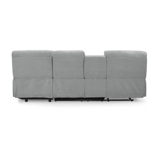 Jacob 3 Seater Manual Recliner Sofa With Right Hand Chaise and Centre Console, Light Grey Linen Fabric - Image 6