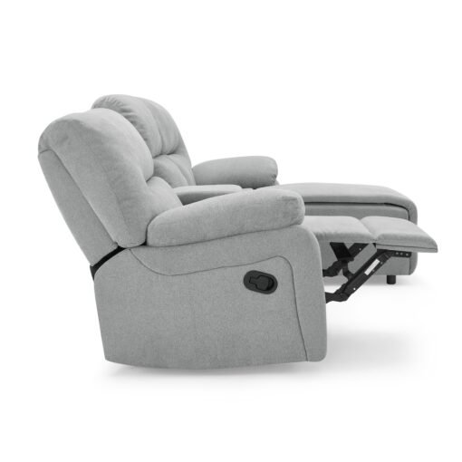 Jacob 3 Seater Manual Recliner Sofa With Right Hand Chaise and Centre Console, Light Grey Linen Fabric - Image 8
