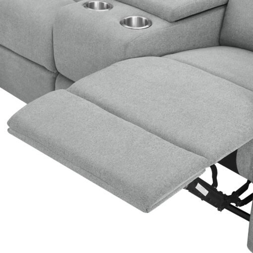 Jacob 3 Seater Manual Recliner Sofa With Right Hand Chaise and Centre Console, Light Grey Linen Fabric - Image 10