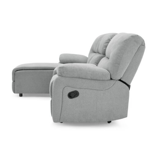 Jacob 3 Seater Manual Recliner Sofa With Left Hand Chaise and Centre Console, Light Grey Linen Fabric - Image 5