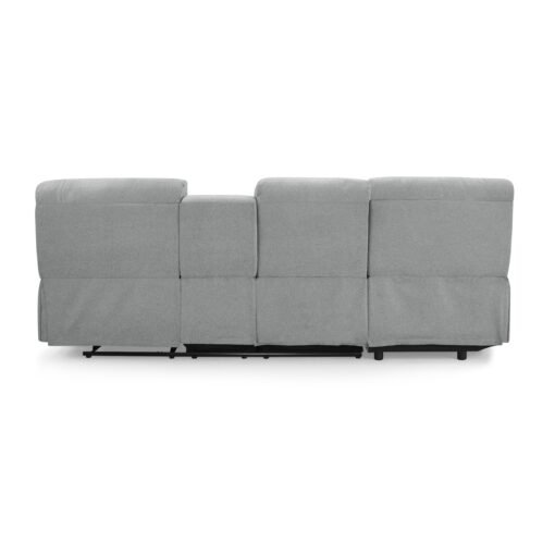 Jacob 3 Seater Manual Recliner Sofa With Left Hand Chaise and Centre Console, Light Grey Linen Fabric - Image 6