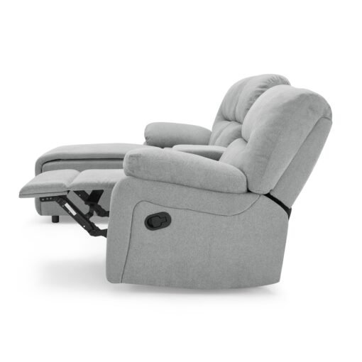 Jacob 3 Seater Manual Recliner Sofa With Left Hand Chaise and Centre Console, Light Grey Linen Fabric - Image 8