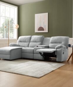 Jacob 3 Seater Manual Recliner Sofa With Left Hand Chaise and Centre Console, Light Grey Linen Fabric
