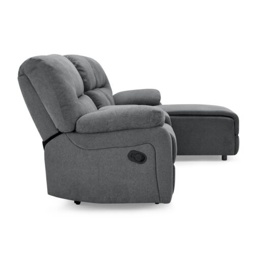 Jacob 3 Seater Manual Recliner Sofa With Right Hand Chaise and Centre Console, Dark Grey Linen Fabric - Image 5