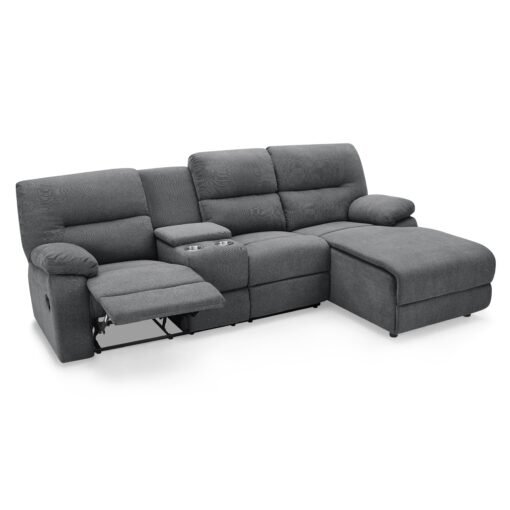 Jacob 3 Seater Manual Recliner Sofa With Right Hand Chaise and Centre Console, Dark Grey Linen Fabric - Image 2