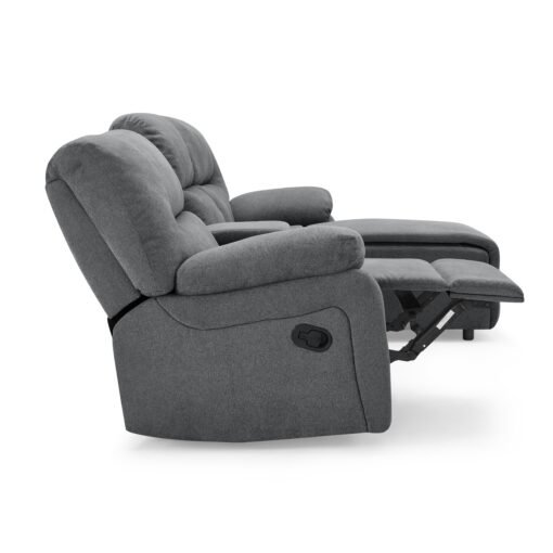 Jacob 3 Seater Manual Recliner Sofa With Right Hand Chaise and Centre Console, Dark Grey Linen Fabric - Image 8