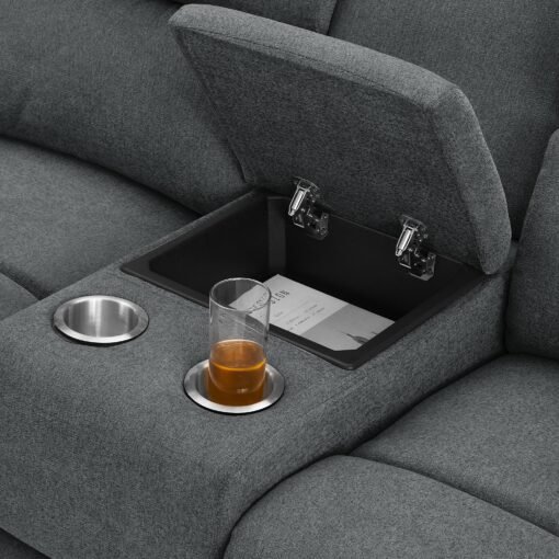 Jacob 3 Seater Manual Recliner Sofa With Right Hand Chaise and Centre Console, Dark Grey Linen Fabric - Image 9