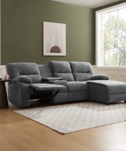Jacob 3 Seater Manual Recliner Sofa With Right Hand Chaise and Centre Console, Dark Grey Linen Fabric