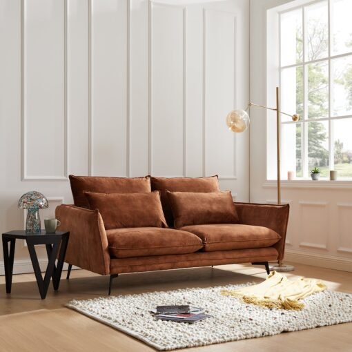 Wallace 3 Seater Sofa, Rustic Orange Velvet
