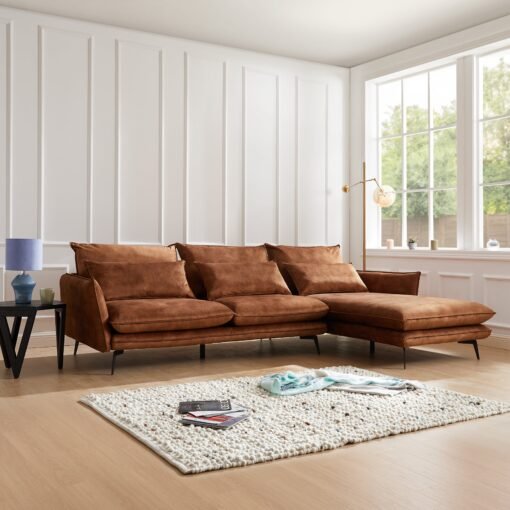 Savoy 3 Seater Corner Sofa Right Hand Chaise, Rustic Orange Velvet