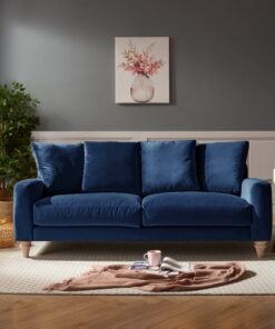 Covent 3 Seater Sofa With Scatter Back Cushions, Luxury Navy Blue Velvet