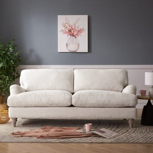 Oxford 3 Seater Sofa, Luxury Ivory Linen
